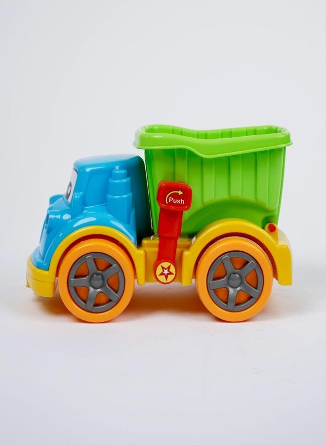 FairyFrolic لعبة شاحنة قلابة بلاستيكية من فيري فروليك 🚛 للأطفال - تصميم وجه كرتوني، مركبة بناء ملونة ومتينة للعب في الأماكن المغلقة والمفتوحة، لعبة دفع وانطلاق للأطفال الصغار والأولاد - Image 2